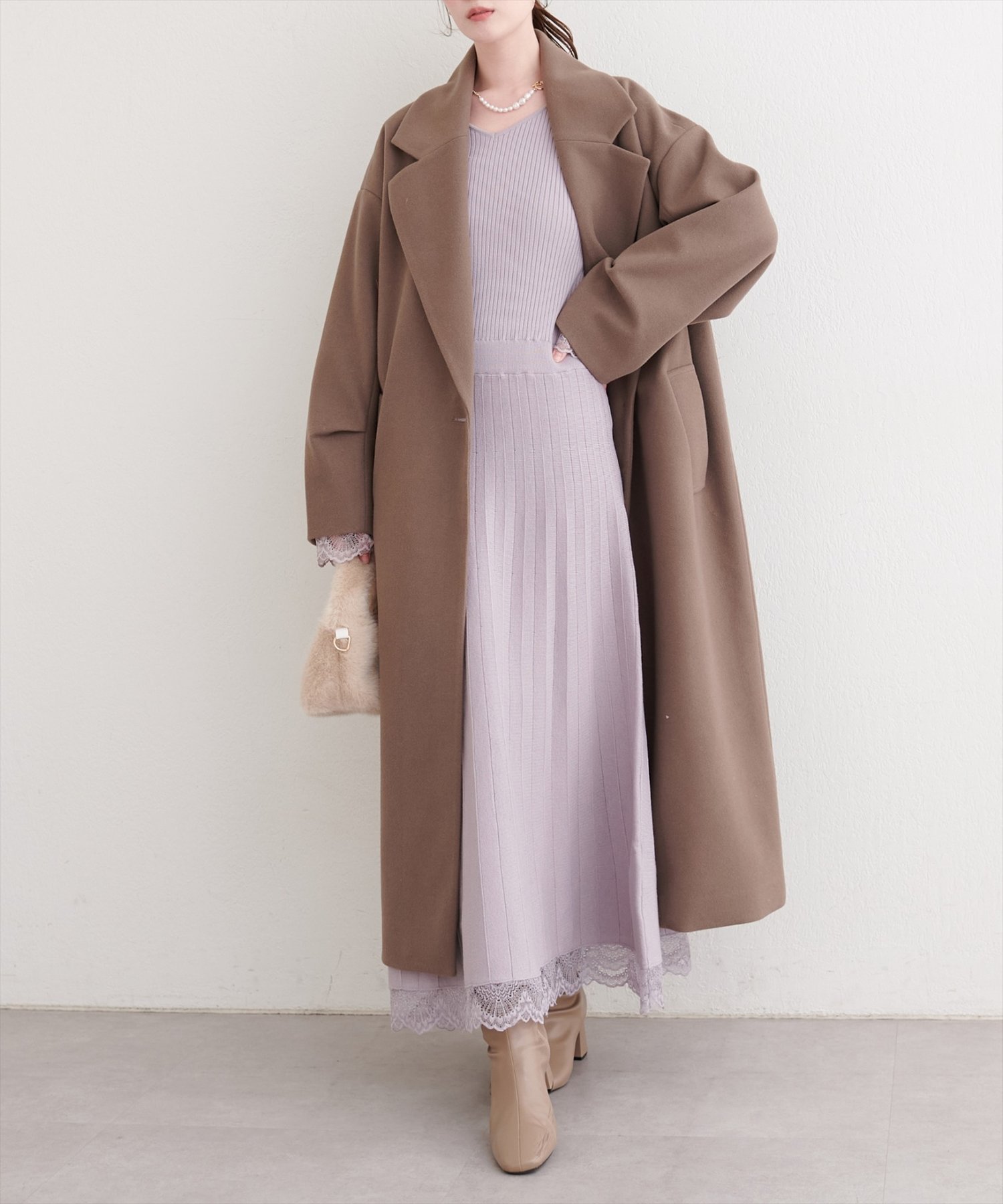 natural couture｜袖口レースニットワンピース | Rakuten Fashion(楽天