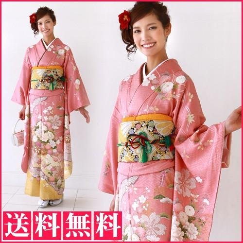 振袖レンタル 成人式20点フルセット 「ピンク 桜 菊 牡丹 鹿の子」成人