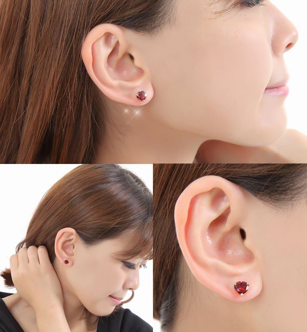 ガーネット ハート ピアス K18YG 18k 18金 イエロー ゴールド 7mm 大粒