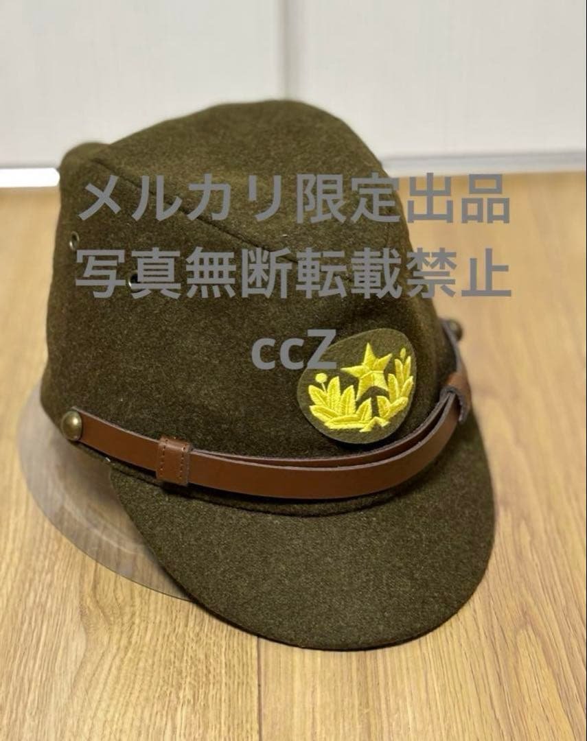 近衛師団　日本軍　陸軍　将校　ウール製　略帽　軍帽　精密刺繍帽章付き 日本陸軍 略帽 軍帽 帽子 下士官 外側 ウール 帽垂れ付 星章 高級 精密